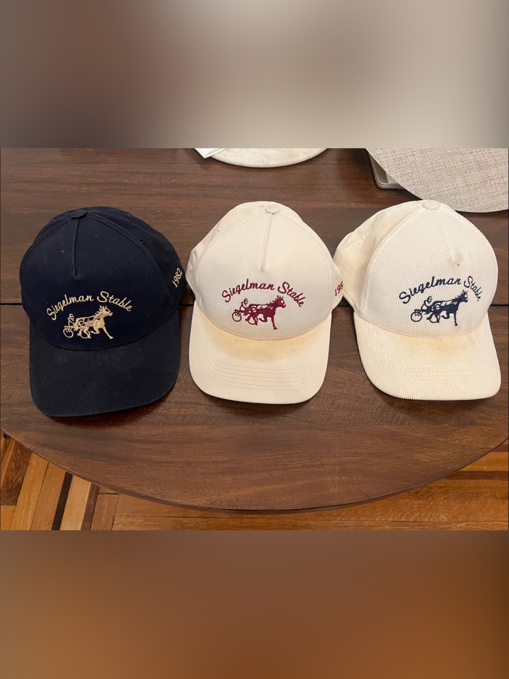 Triple Pack Embroidered Equestrian Baseball Caps - Navy, Cream, Ivory